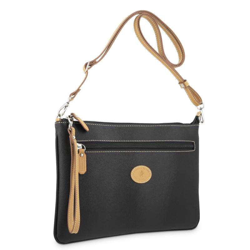 El potro Bolso Bandolera mujer en lona y piel vacuno color negro-Base Ofertas especiales