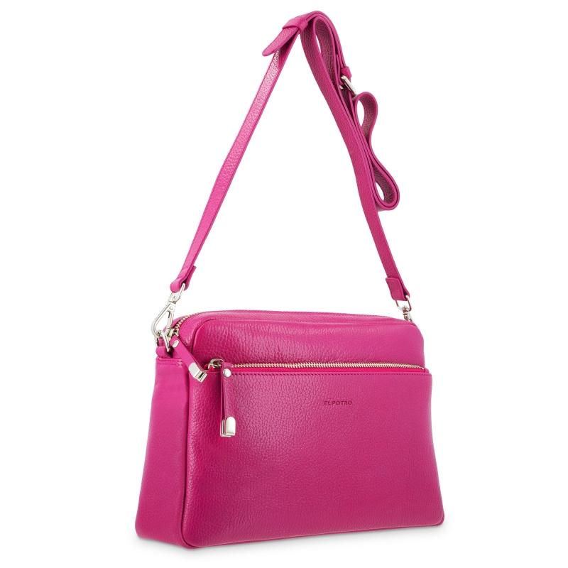 El potro Bolso bandolera 3 cremalleras piel vacuno color rosa -Iris Oferta especial