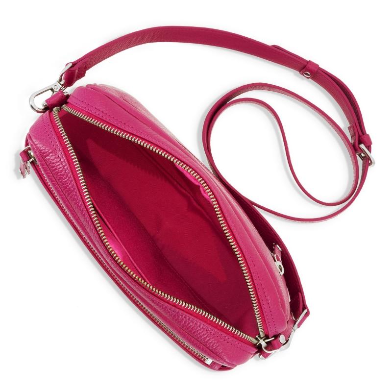 El potro Bolso bandolera 3 cremalleras piel vacuno color rosa -Iris Oferta especial