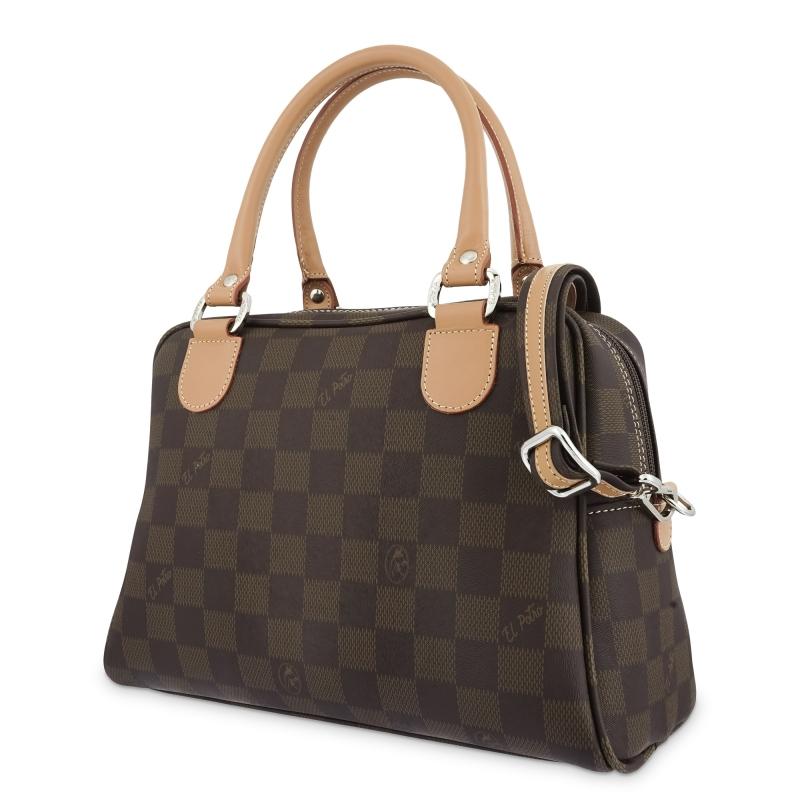 El potro Bolso Bowling mujer en lona y piel vacuno color marrón - Chess Superdescuento