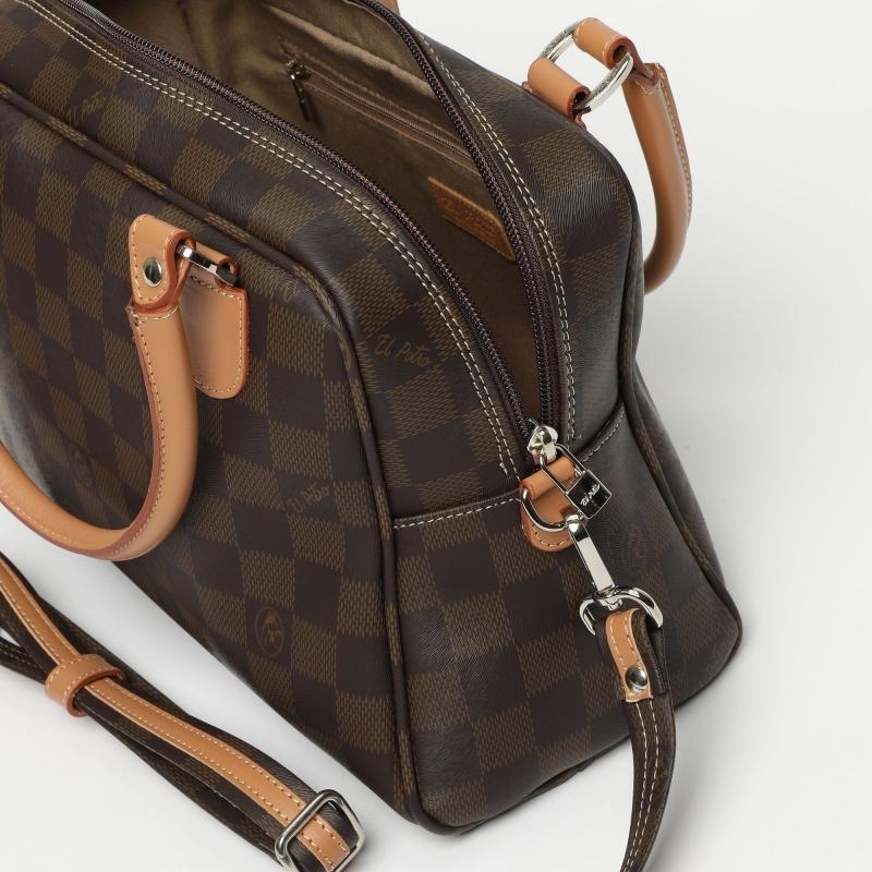 El potro Bolso Bowling mujer en lona y piel vacuno color marrón - Chess Superdescuento