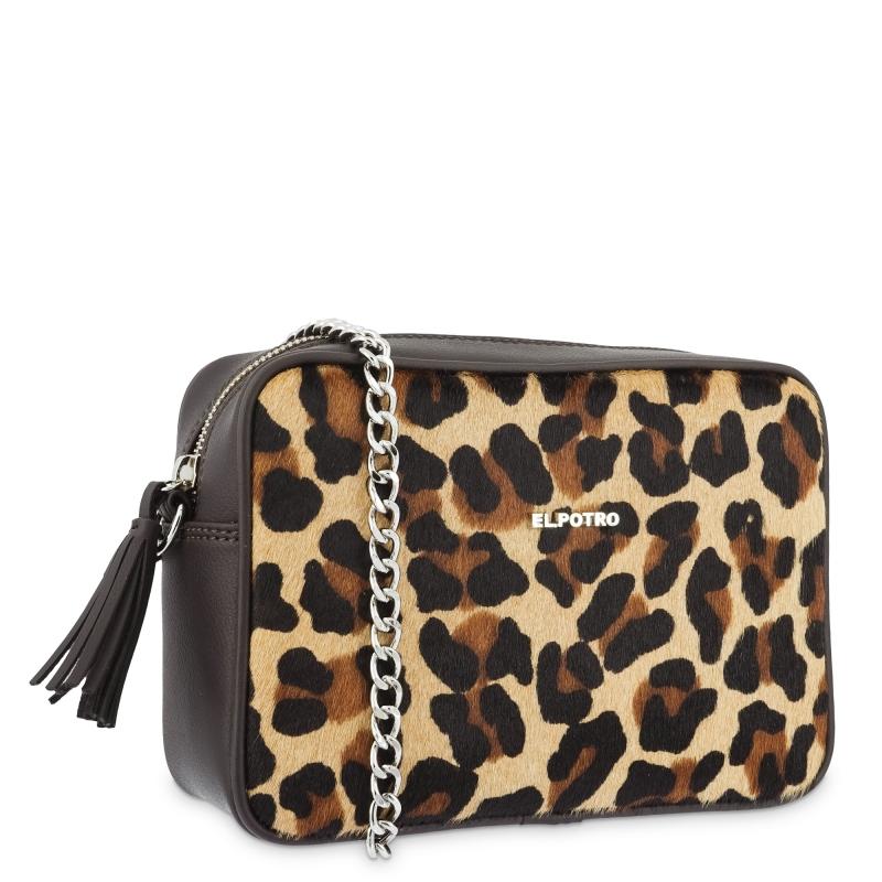 El potro Bolso Bandolera mujer en piel vacuno y lona color marrón - leopardo COMPRAR AHORA