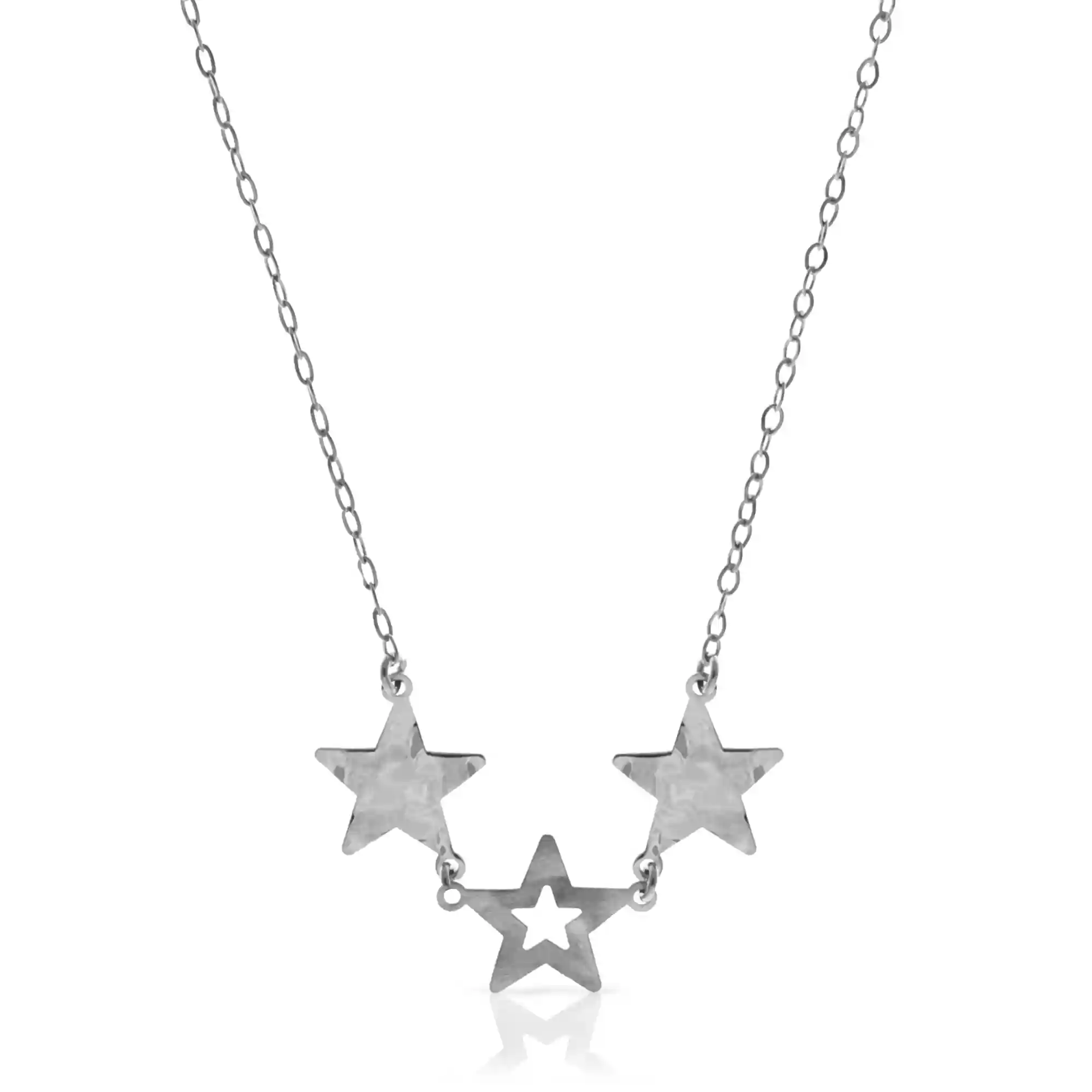 Firenze artegiani FIRENZE SILVER. AquaStel Collar Plata de Ley 925. Estrella contorneada y dos estrellas laminadas.Motivo forma de corazón junto al cierre. Plata Rodiada