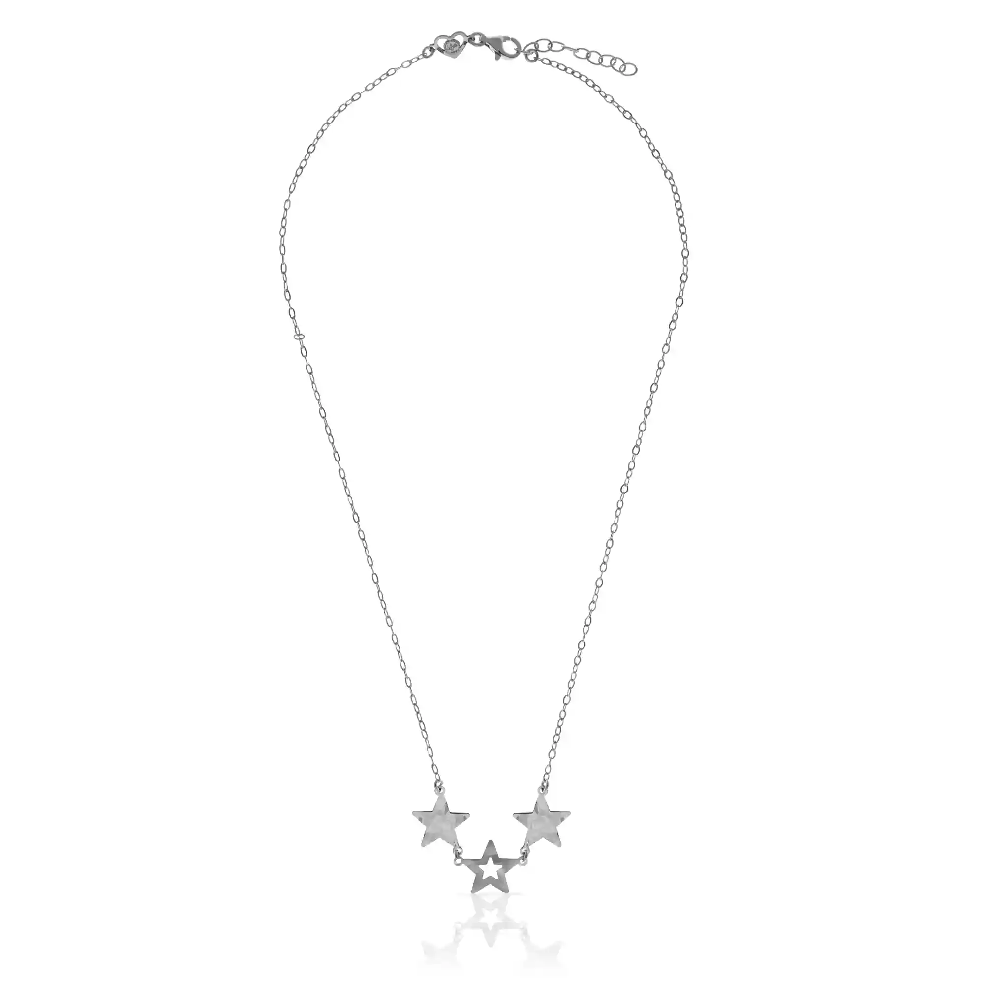 Firenze artegiani FIRENZE SILVER. AquaStel Collar Plata de Ley 925. Estrella contorneada y dos estrellas laminadas.Motivo forma de corazón junto al cierre. Plata Rodiada Último día