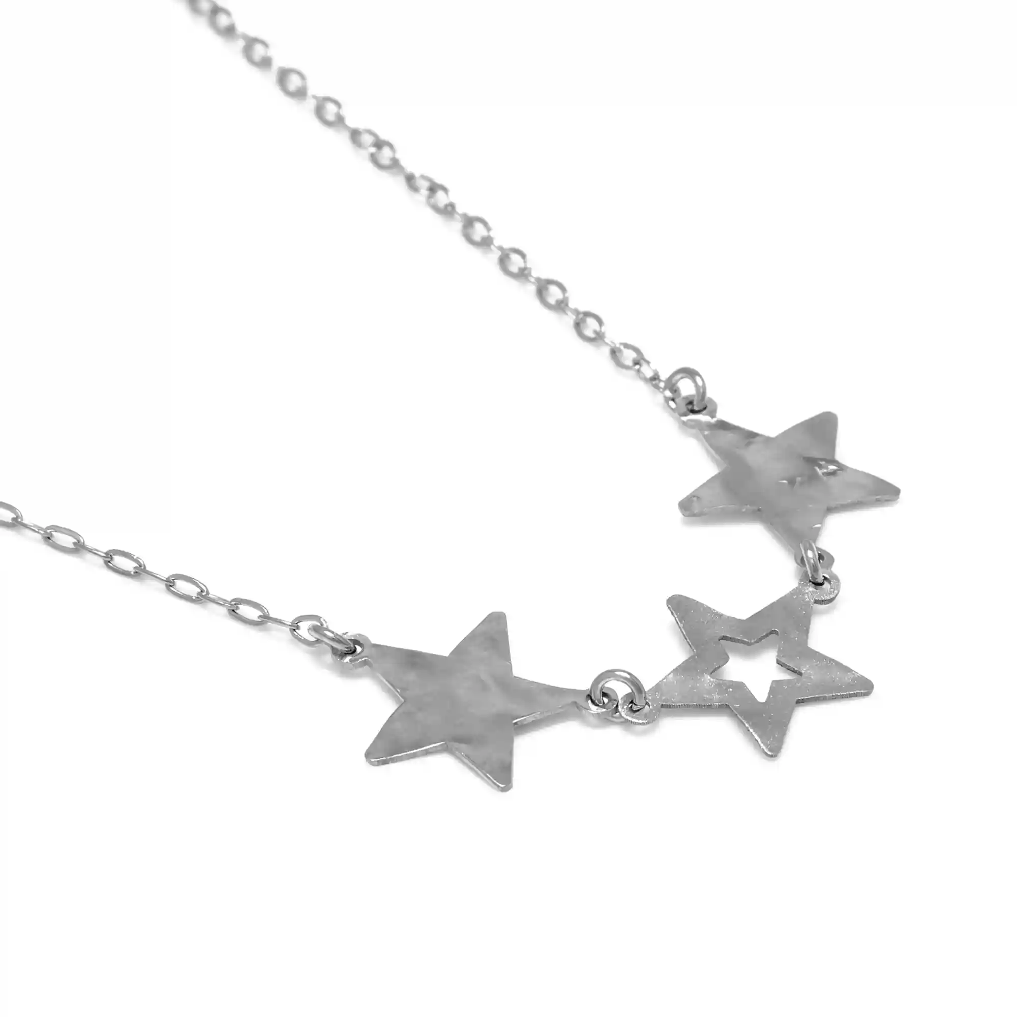 Firenze artegiani FIRENZE SILVER. AquaStel Collar Plata de Ley 925. Estrella contorneada y dos estrellas laminadas.Motivo forma de corazón junto al cierre. Plata Rodiada Último día