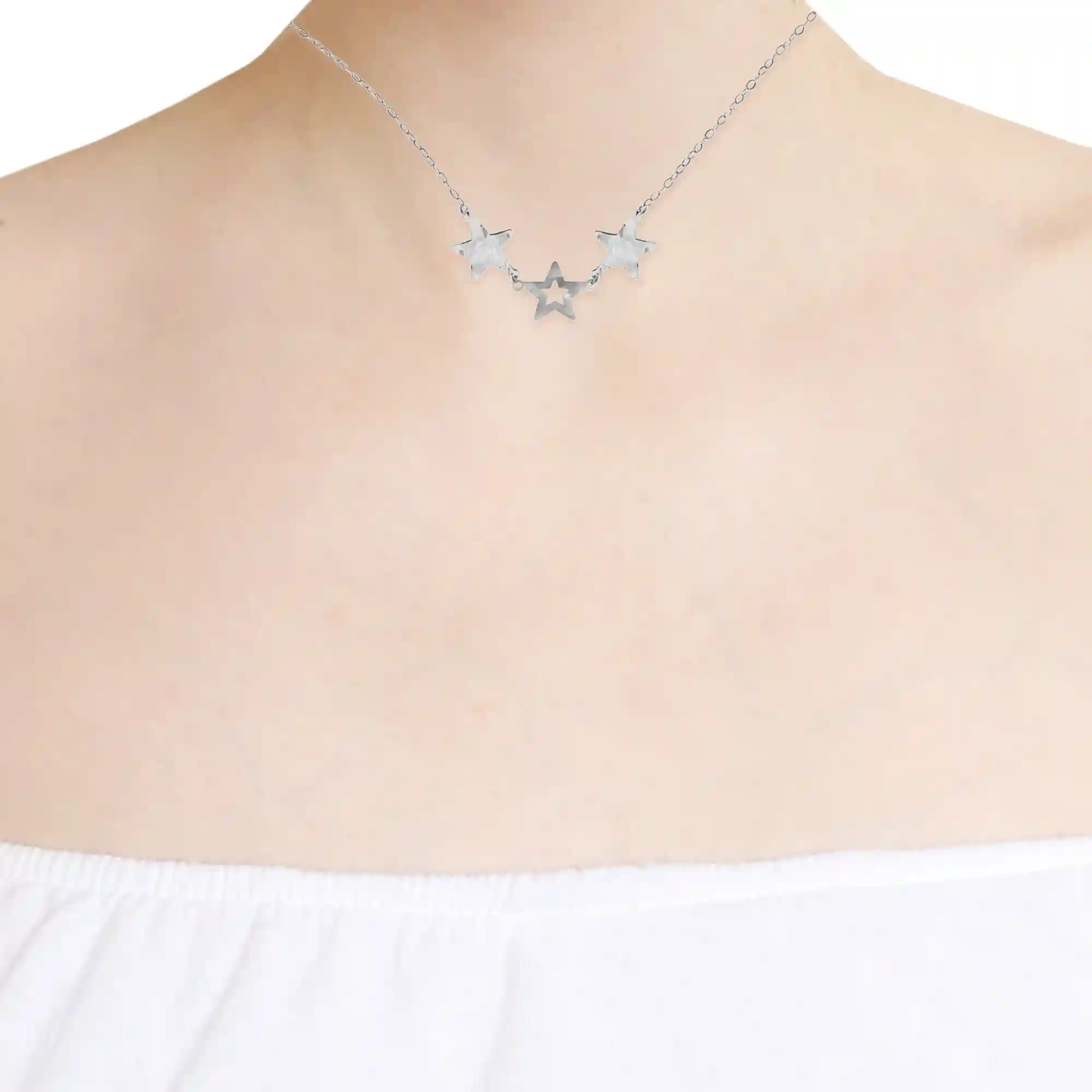 Firenze artegiani FIRENZE SILVER. AquaStel Collar Plata de Ley 925. Estrella contorneada y dos estrellas laminadas.Motivo forma de corazón junto al cierre. Plata Rodiada Último día