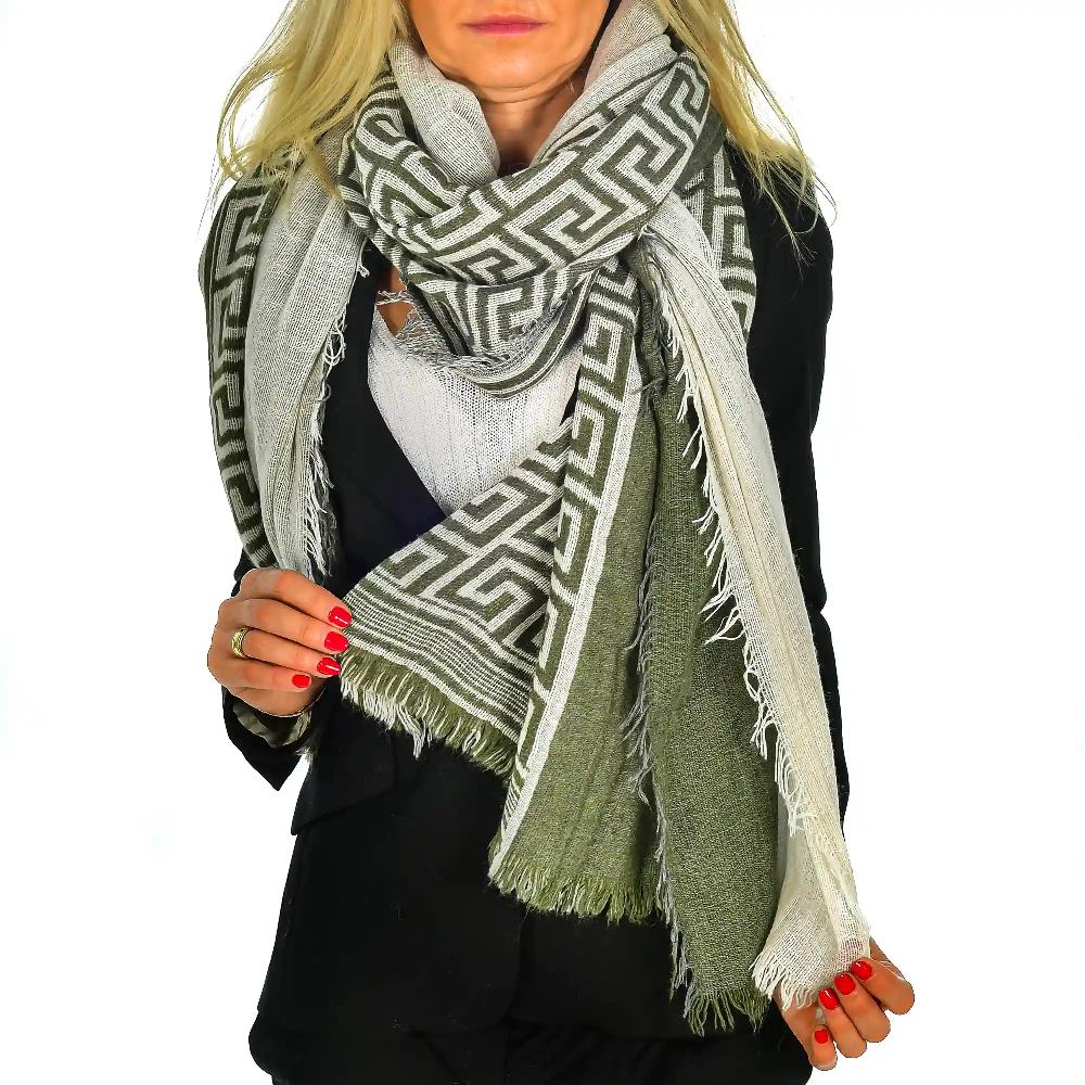 Firenze artegiani Fular bufanda con diseño grecas doble solapa modal y lana. Made in Italy En oferta