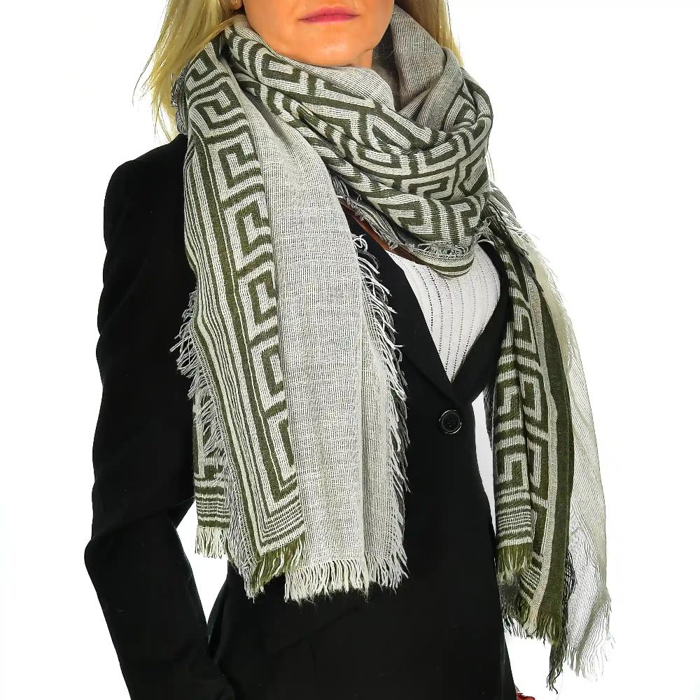 Firenze artegiani Fular bufanda con diseño grecas doble solapa modal y lana. Made in Italy En oferta
