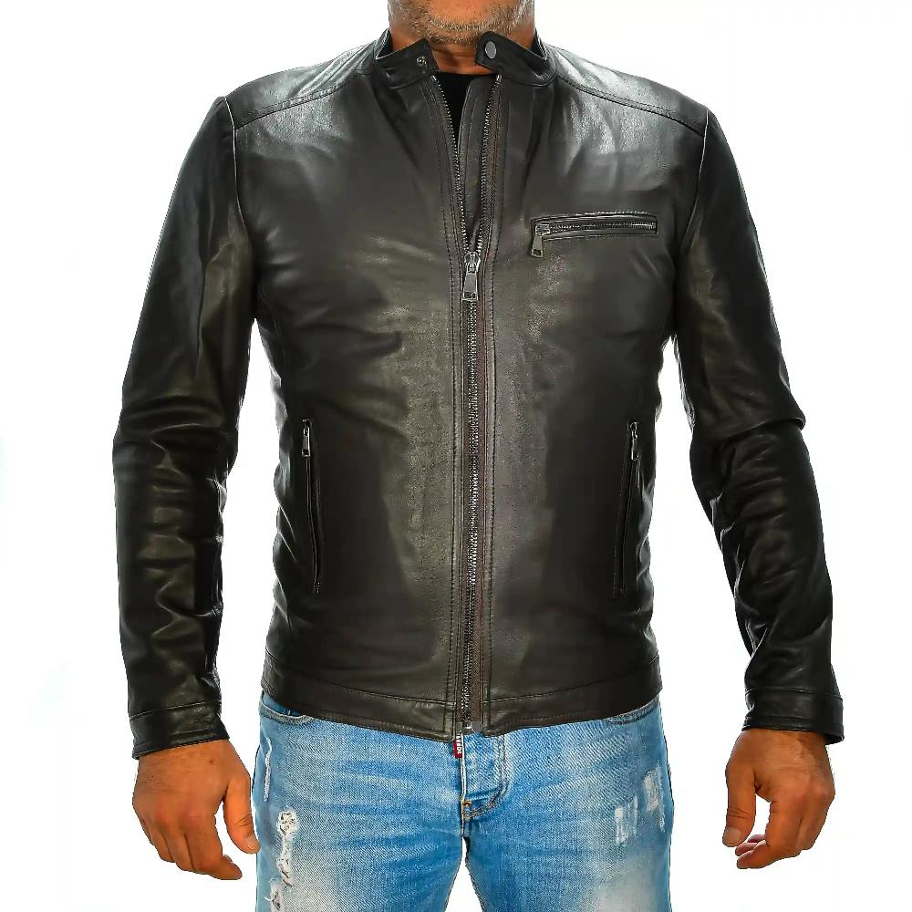 Firenze artegiani Chaqueta de hombre de piel auténtica