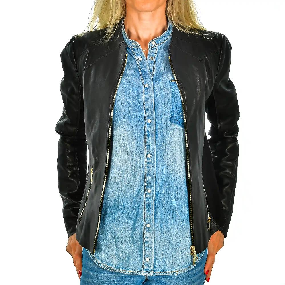 Firenze artegiani Chaqueta entallada de mujer de piel auténtica Ofertas de temporada
