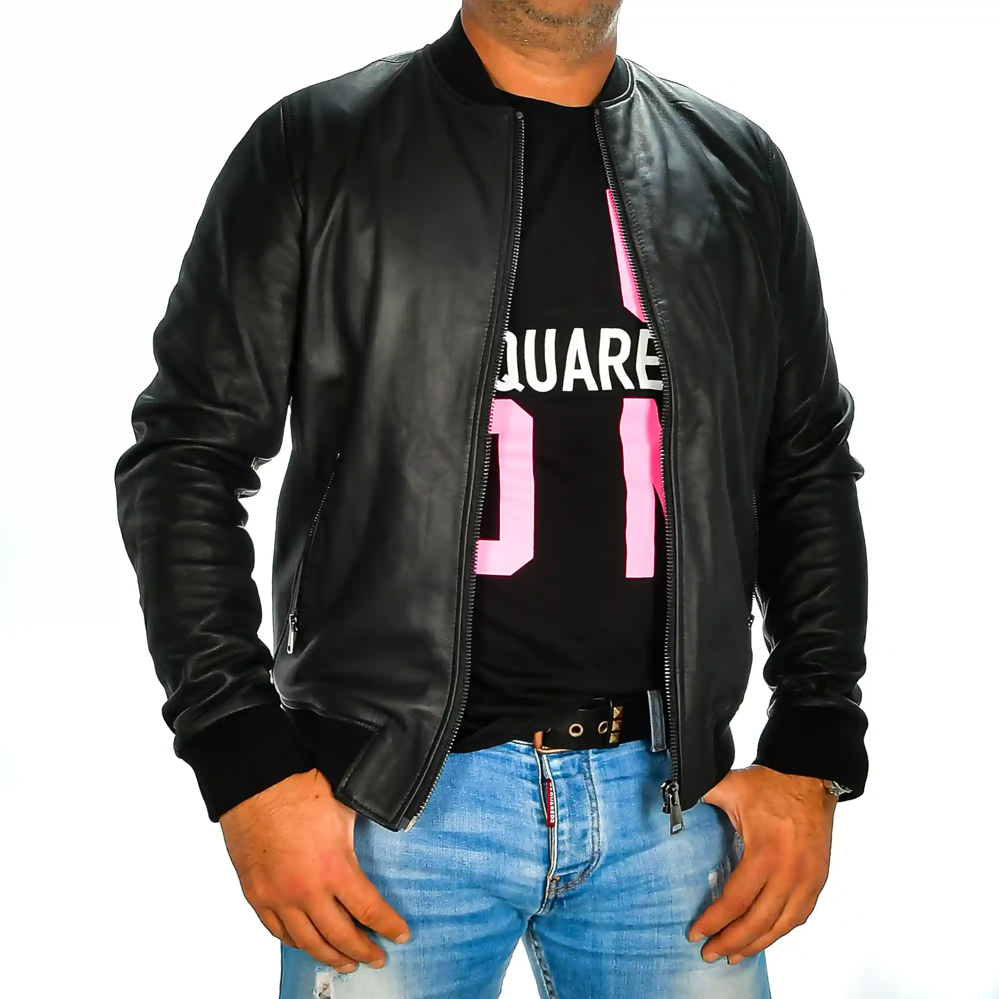 Firenze artegiani Chaqueta de hombre de piel auténtica con cuello mao Ofertas especiales