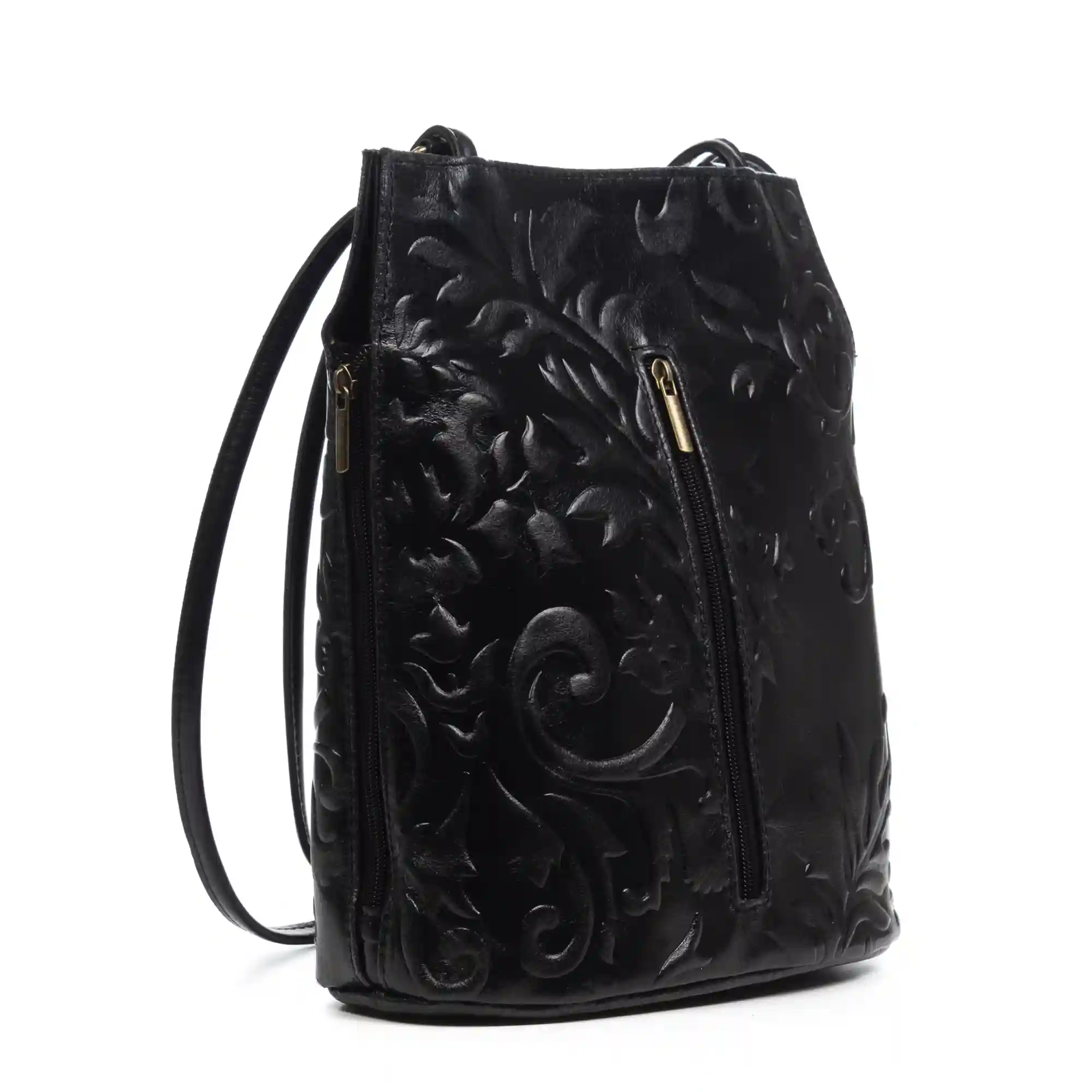 Firenze artegiani Archi bolso de hombro mujer. Piel auténtica acabado Gamuza grabado flores Oferta especial