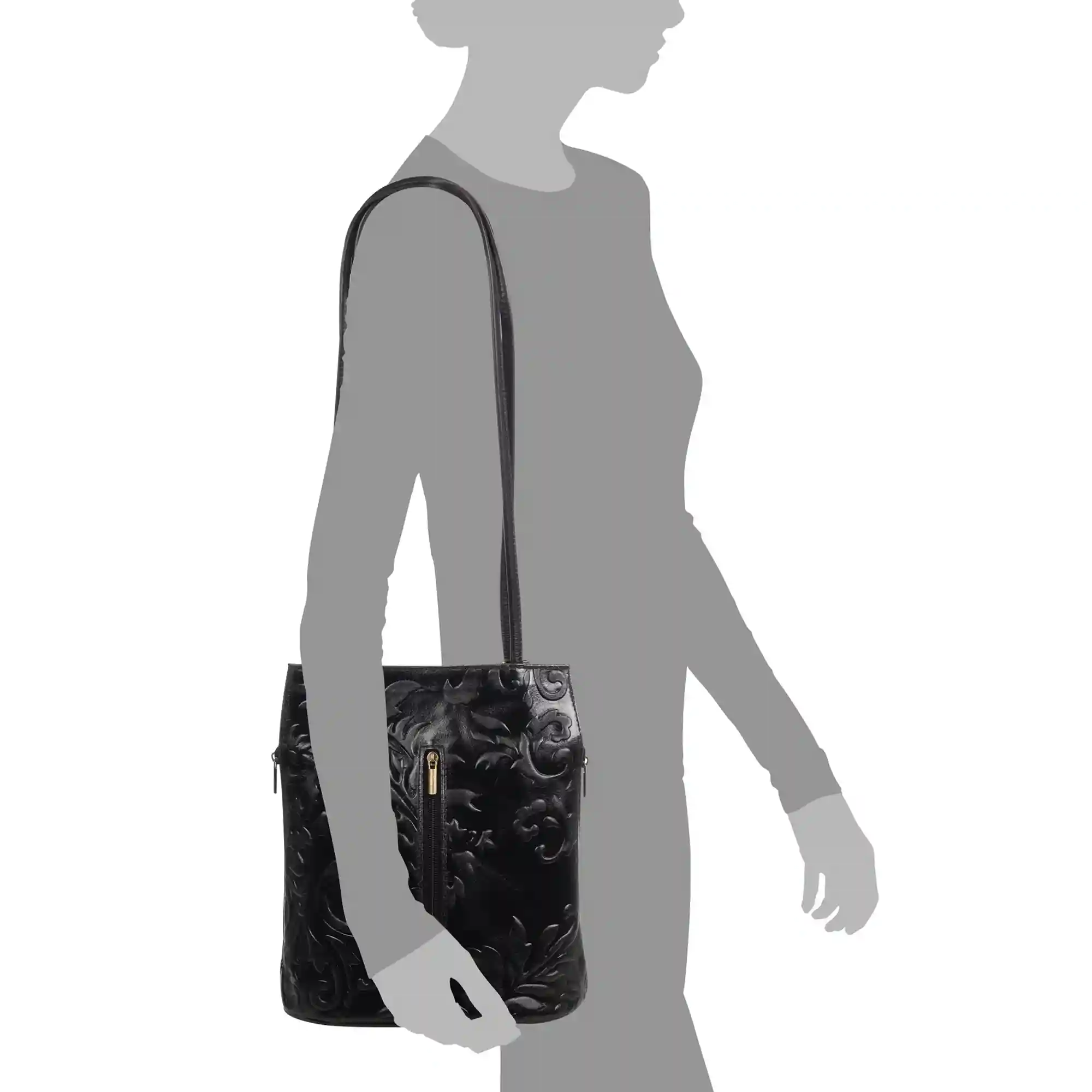 Firenze artegiani Archi bolso de hombro mujer. Piel auténtica acabado Gamuza grabado flores Oferta especial