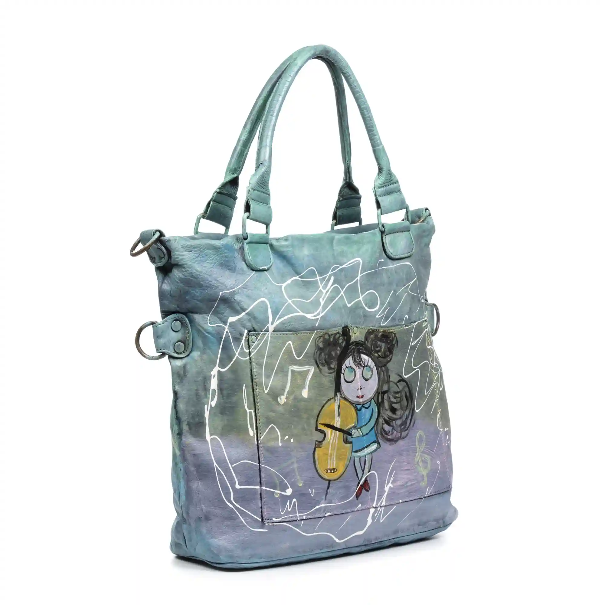Firenze artegiani Anterivo bolso shopper mujer. Piel auténtica acabado Sauvage pintado a mano Envío gratis