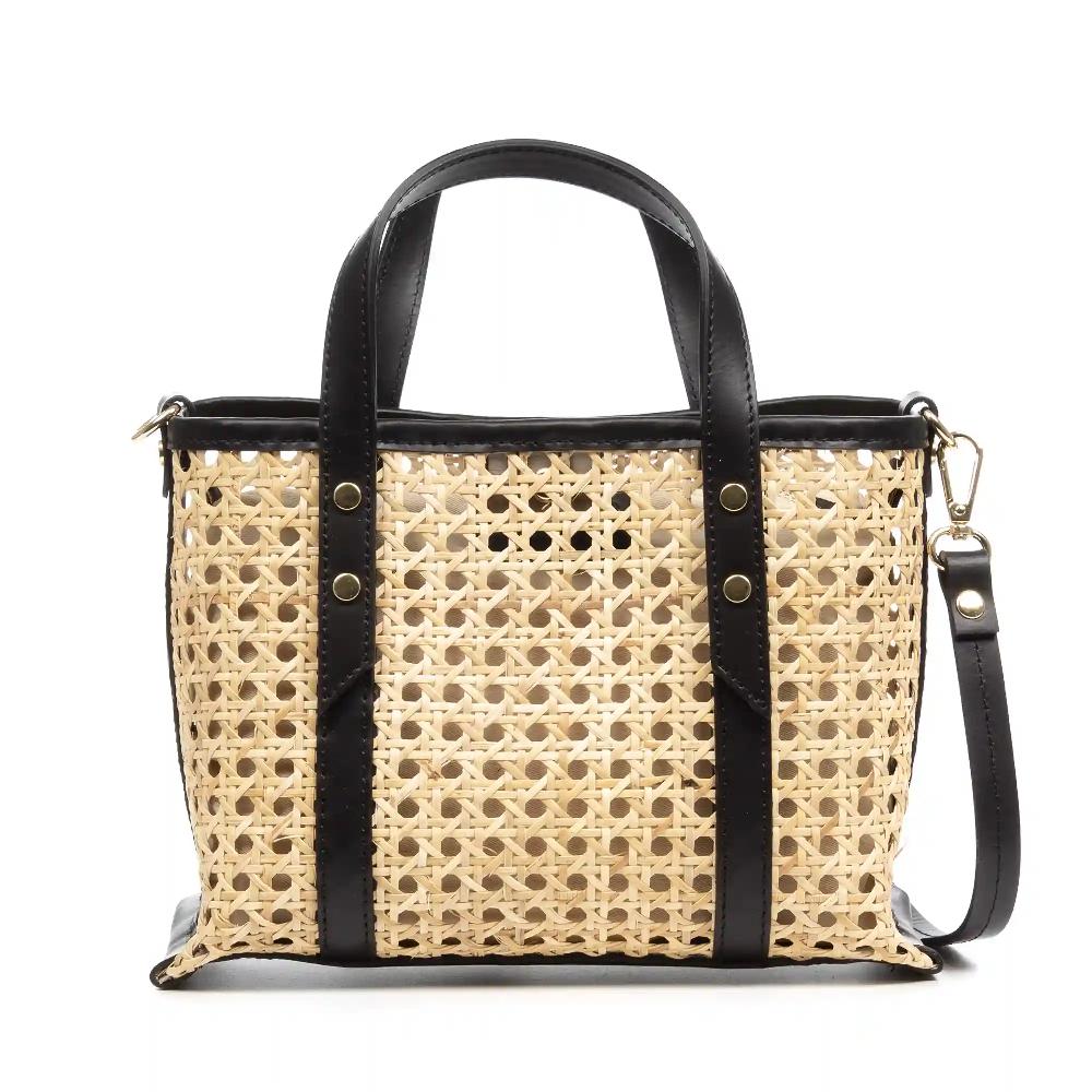 Firenze artegiani Apollosa bolso Tote mujer. Piel auténtica combinada con cáñamo