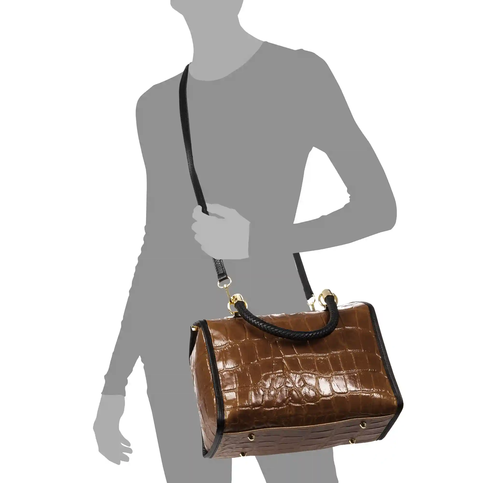 Firenze artegiani Catena Bolso tote Mujer. Piel auténtica Gamuza Grabado Cocodrilo Grande Devoluciones gratuitas