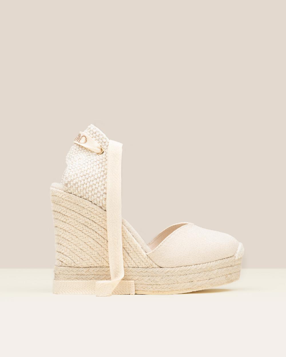 Gaimo espadrilles Tani CrudoAlpargatas de cuña alta monocolor en algodón con cintas Gaimo espadrilles Tani CrudoAlpargatas de cuña alta monocolor en algodón con cintas