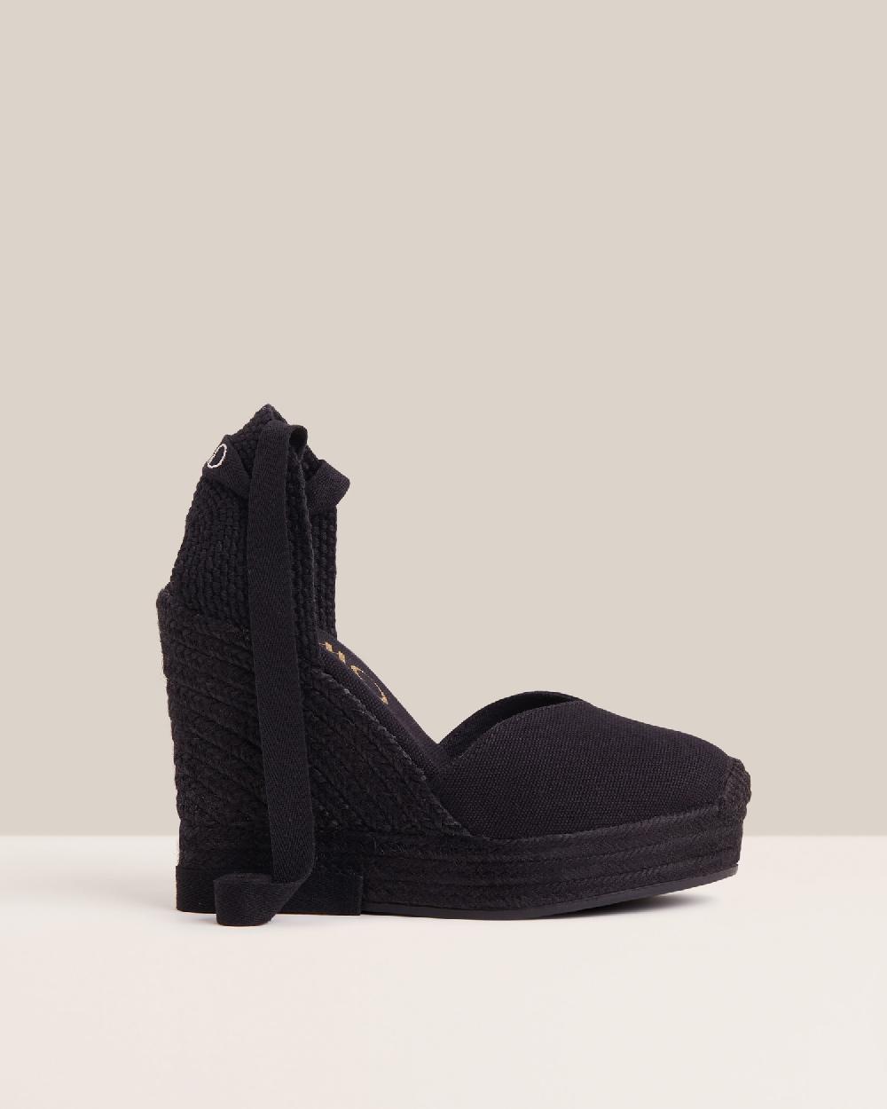 Gaimo espadrilles Tani NegroAlpargatas de cuña alta monocolor en algodón con cintas Gaimo espadrilles Tani NegroAlpargatas de cuña alta monocolor en algodón con cintas