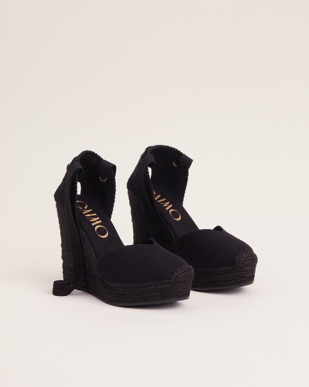 Gaimo espadrilles Tani NegroAlpargatas de cuña alta monocolor en algodón con cintas Solo hoy