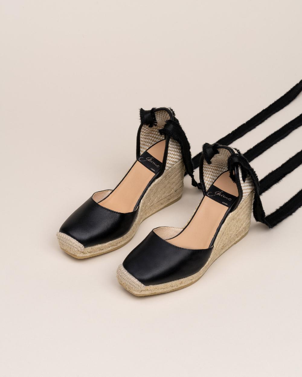 Gaimo espadrilles Gemi NegroAlpargata de cuña en piel super soft y cintas deshilachadas Promoción trimestral