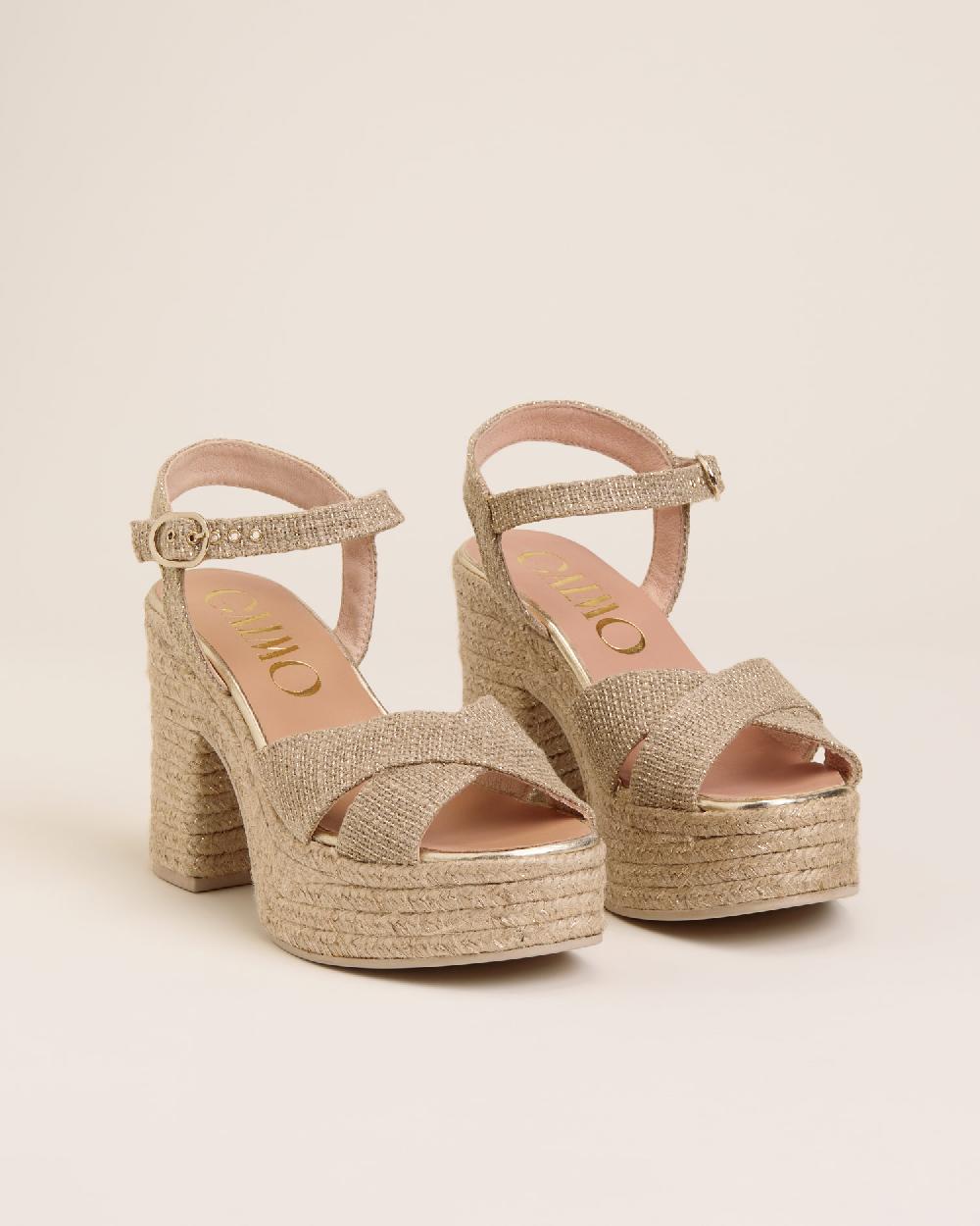 Gaimo espadrilles Natalis NaturalSandalias con tacón de yute en lino Descuentos del mes