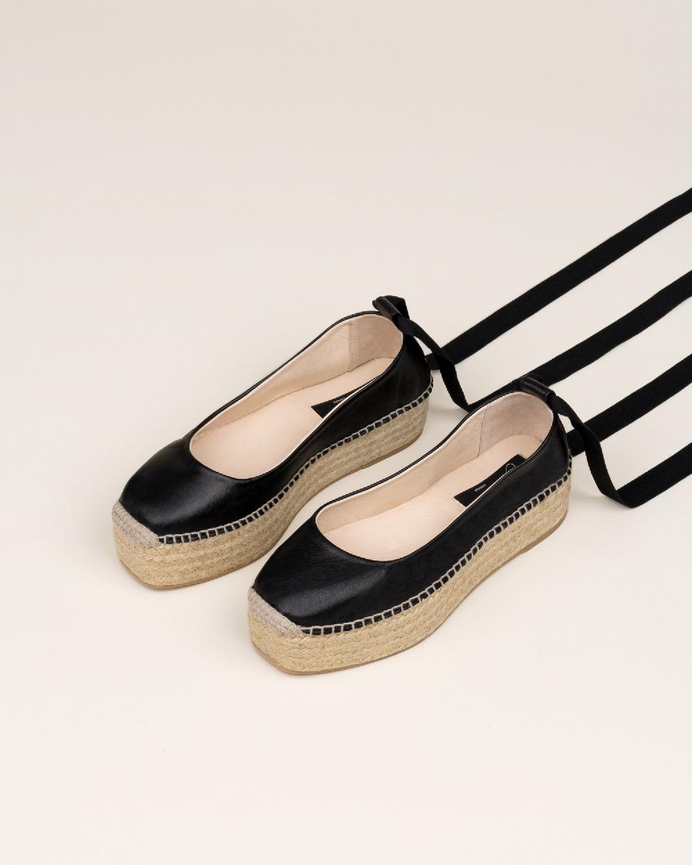 Gaimo espadrilles Mitsy NegroBailarinas con plataforma de yute en piel con cintas Tienda