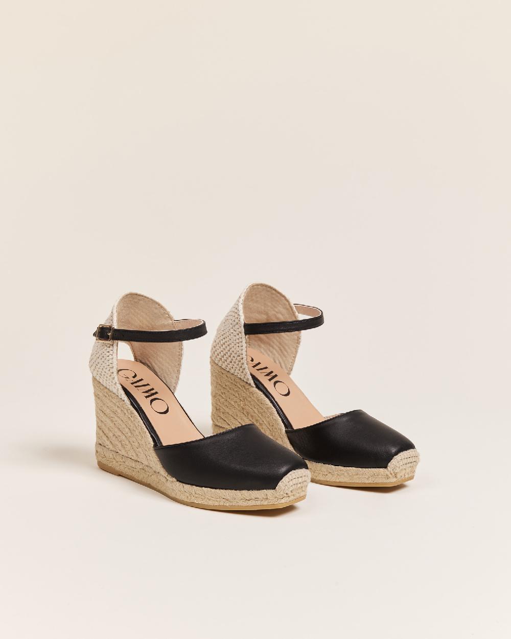 Gaimo espadrilles Yosie7 NegroAlpargatas de cuña en piel con punta cuadrada Liquidación