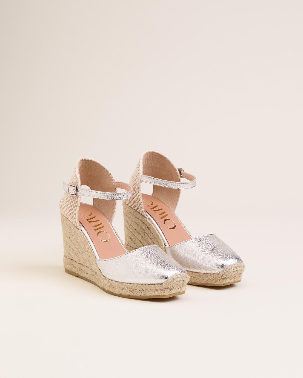 Gaimo espadrilles Yosie7 SilverAlpargatas de cuña en piel grabada con punta cuadrada Mejor oferta