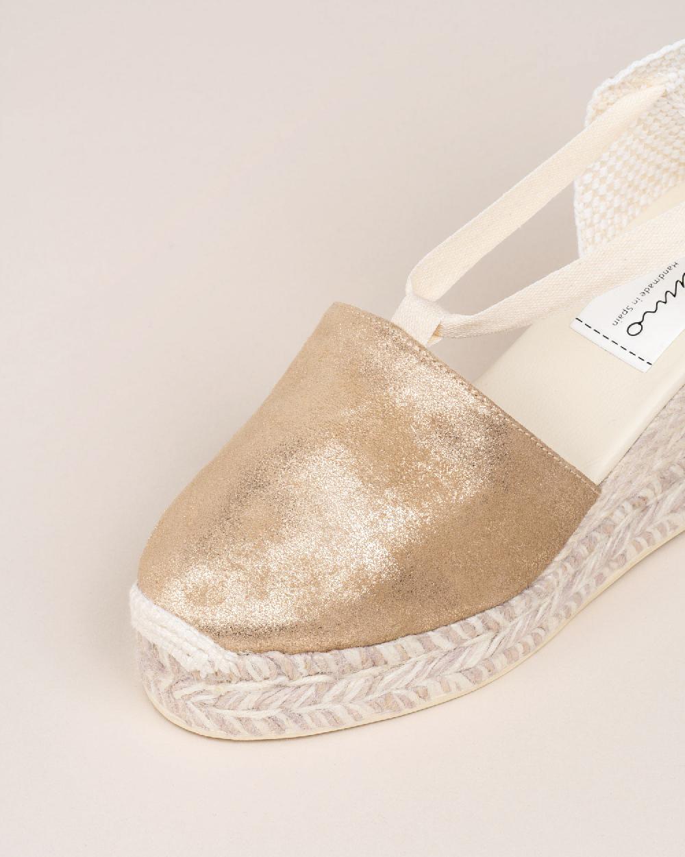 Gaimo espadrilles Valenciana EcruAlpargata de novia con cuña en piel metalizada con cintas Oferta especial