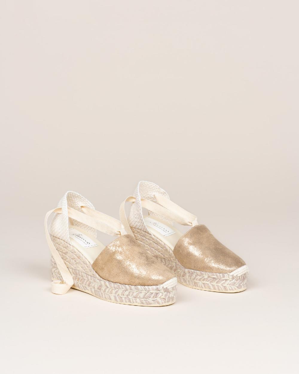 Gaimo espadrilles Valenciana EcruAlpargata de novia con cuña en piel metalizada con cintas Oferta especial