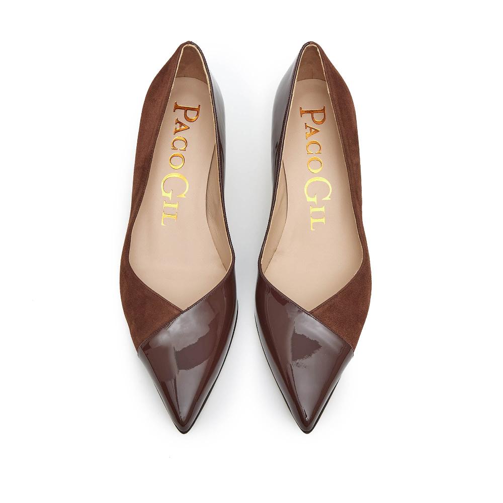 paco gil JUANA BROWN SUEDE/LIBANO PATENT Mejor oferta