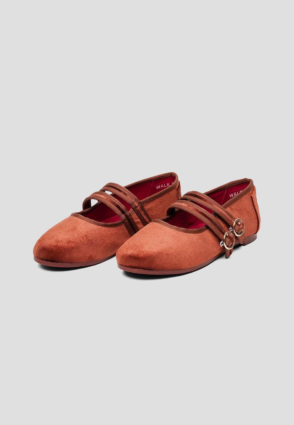 paez MARY JANE DOUBLE STRAP VELVET BROWN Último día