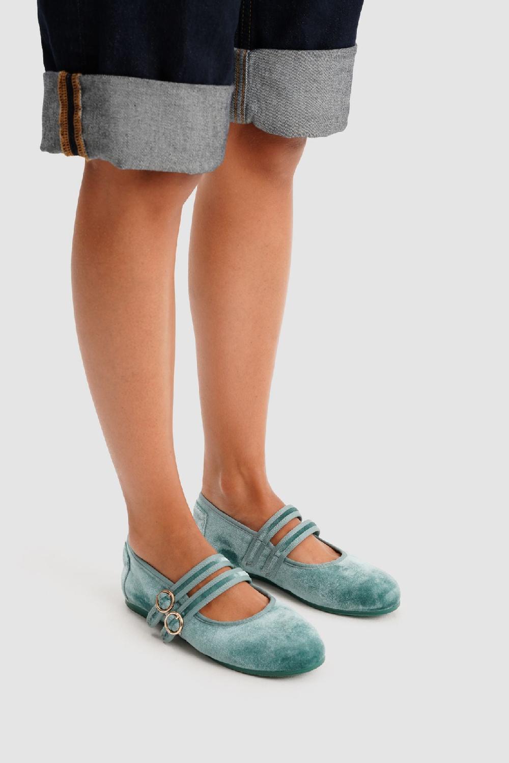 paez MARY JANE DOUBLE STRAP VELVET BERYL GREEN Precio de fábrica