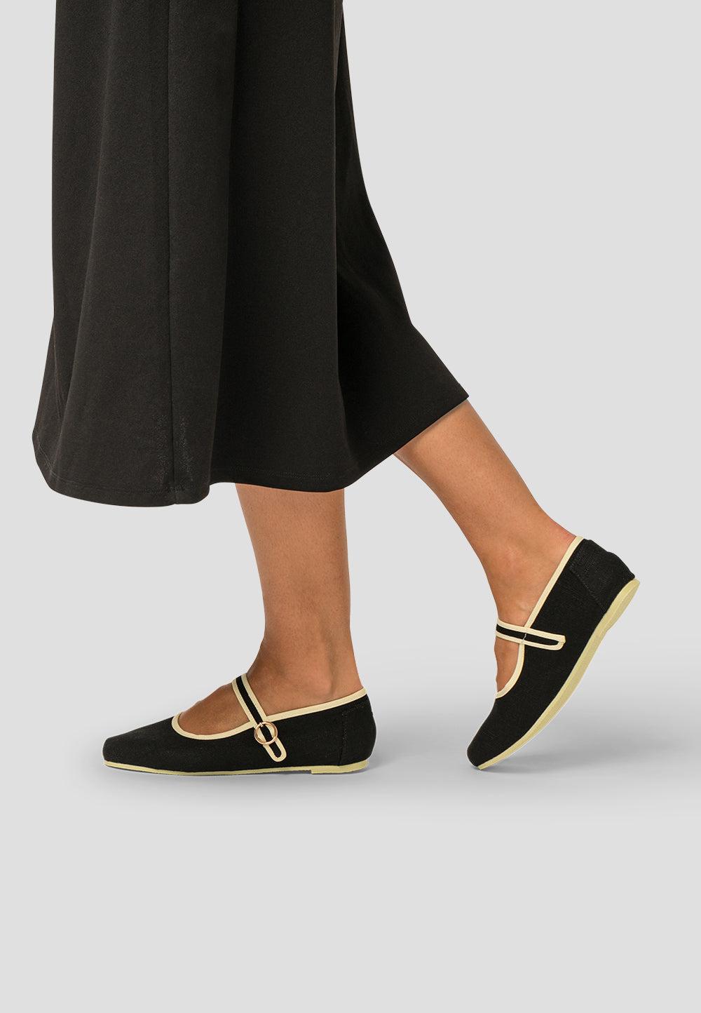 paez MARY JANE LINEN BLACK Precios de Black Friday