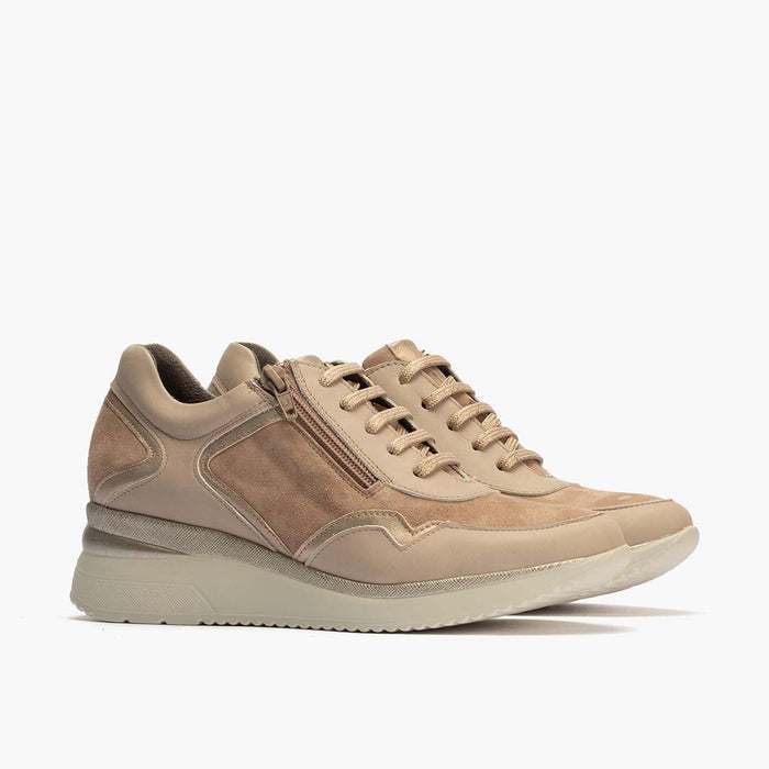 pitillos Zapato Deportivo Napa con Cremallera mujer color piedra