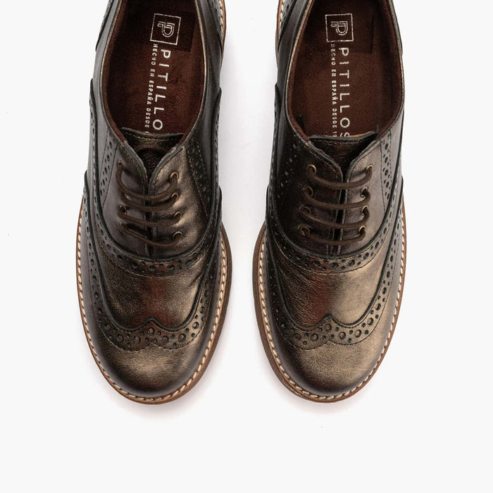 pitillos Zapato Inglés en Laminado de mujer color bronce Grandes descuentos