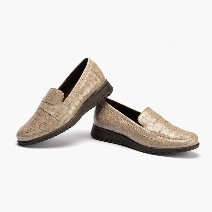 pitillos Mocasín en Coco de mujer color piedra Outlet