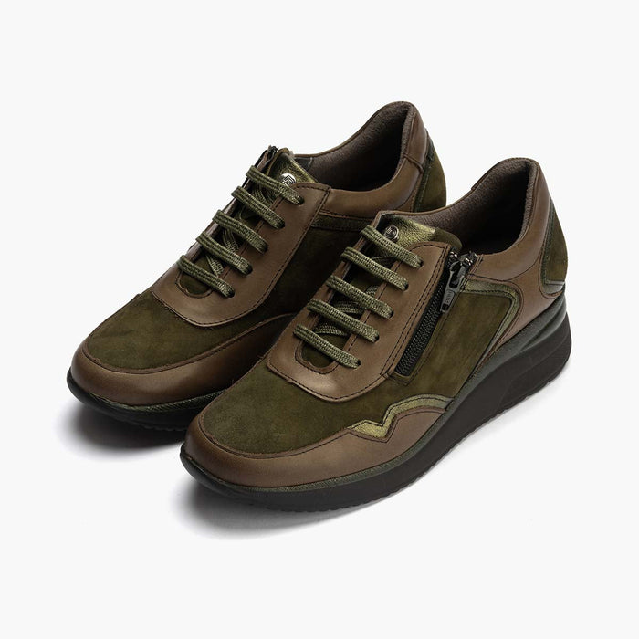 pitillos Zapato Deportivo Napa con Cremallera de mujer color kaki Rebajas baratas
