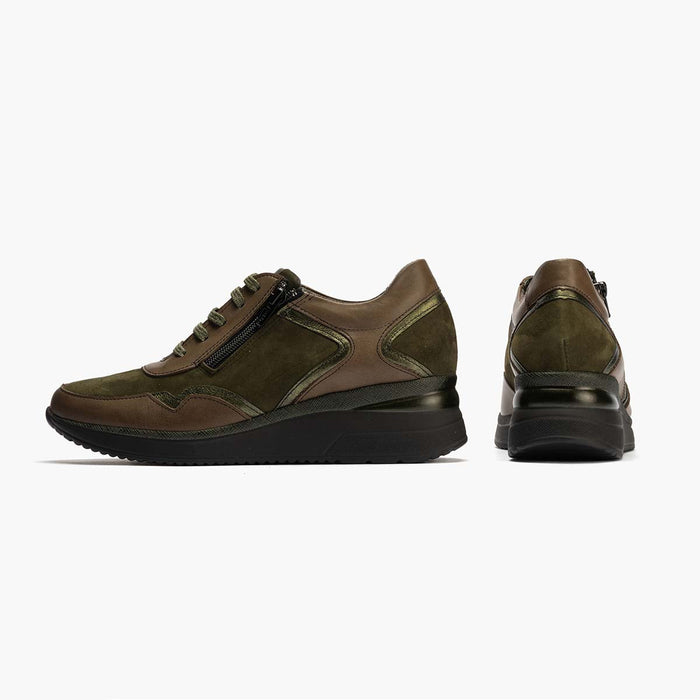 pitillos Zapato Deportivo Napa con Cremallera de mujer color kaki Rebajas baratas