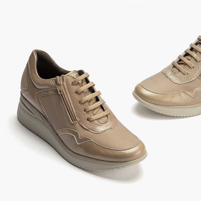 pitillos Zapato Deportivo Charol con Cremallera para mujer color piedra Rebajas de fábrica