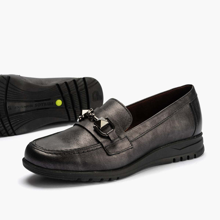 pitillos Mocasín con Adorno mujer color antracita Liquidación