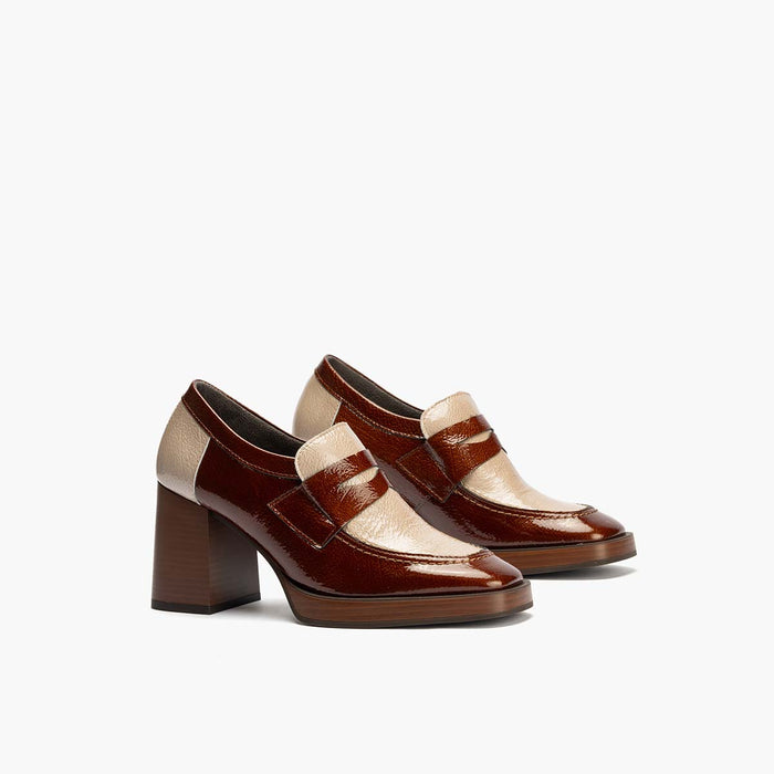 pitillos Zapato Abotinado Bicolor de mujer color cuero/piedra