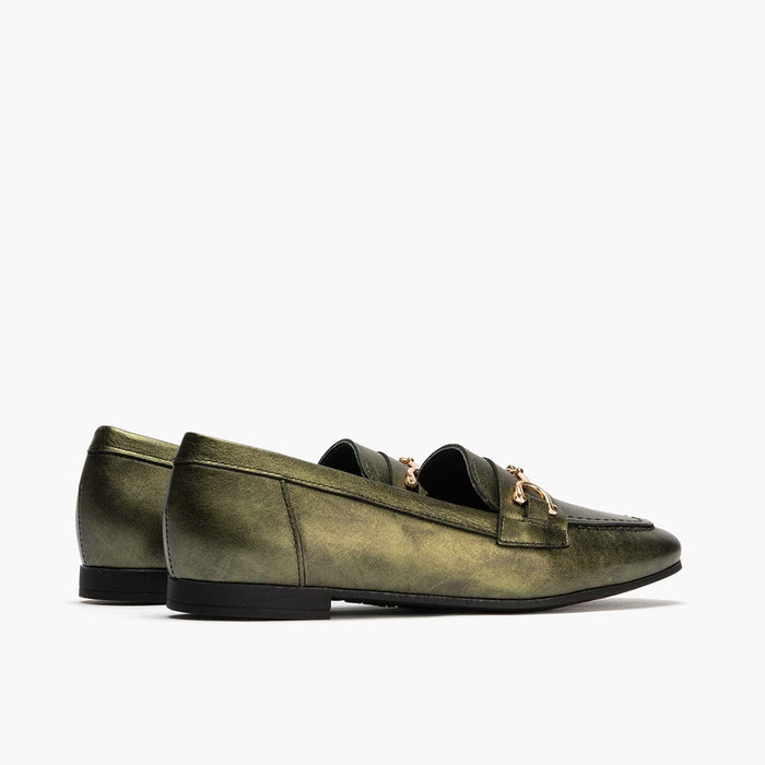 pitillos Mocasín Laminado de mujer color verde Oferta exclusiva