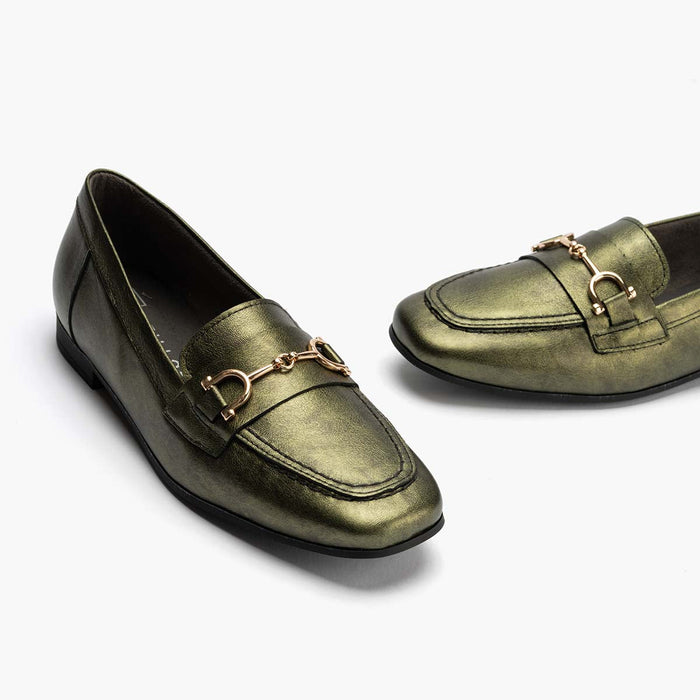 pitillos Mocasín Laminado de mujer color verde Oferta exclusiva