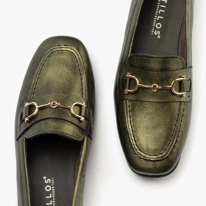 pitillos Mocasín Laminado de mujer color verde Oferta exclusiva