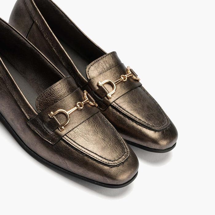 pitillos Mocasín Laminado para mujer color bronce Descuento por venta flash