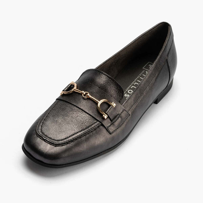 pitillos Mocasín Laminado mujer color antracita Ofertas de temporada