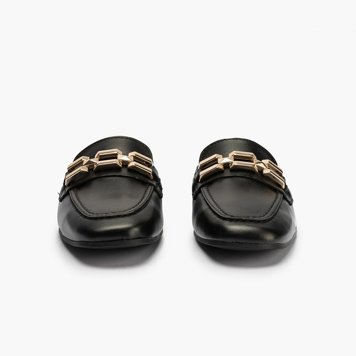 pitillos Mocasines de mujer zueco estilo mule con adorno y tacón bajo NEGRO