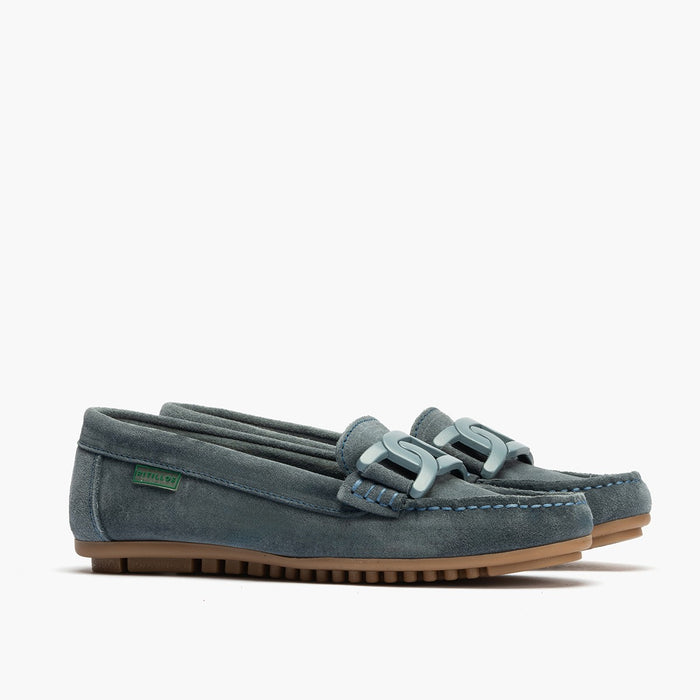 pitillos Mocasines de mujer en ante con adorno eslabón y suela de goma AZUL