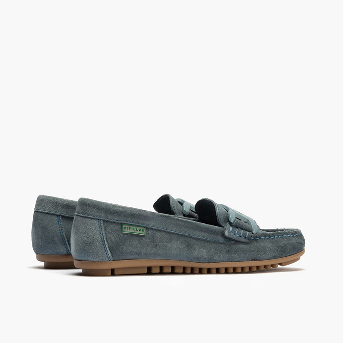 pitillos Mocasines de mujer en ante con adorno eslabón y suela de goma AZUL Rebajas de fábrica